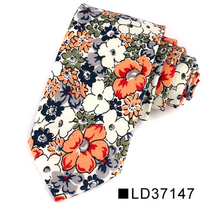 New Floral Tie for Men Women Skinny Cotton Neck Tie for Wedding Casual Mens Neckties Classic Suits Flower Print Neck Ties Cravat