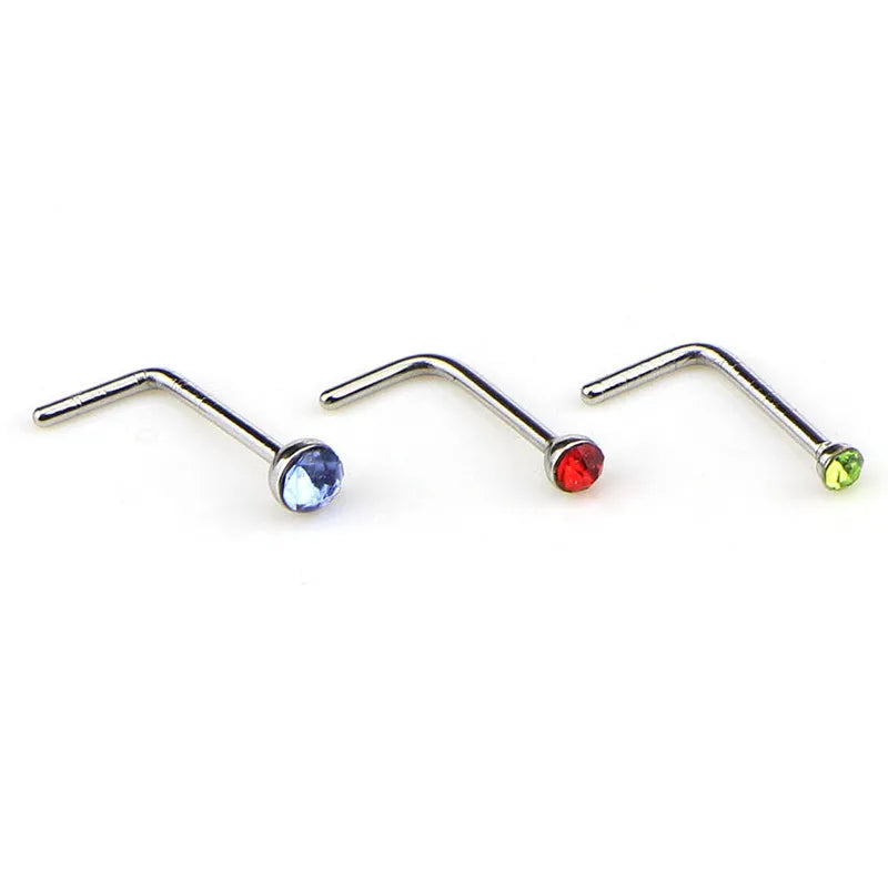 60 Pieces/Pack L Sheap Stainless Steel Crystal Nose Ring Set Women Girl Surgical Steel Nose Piercing Nose Stud Lot Body Jewelry