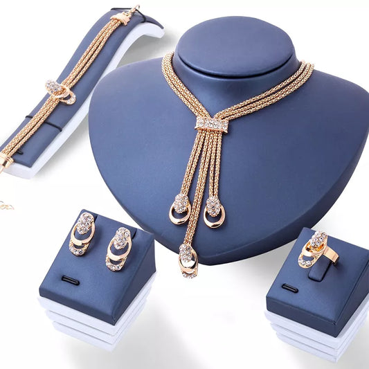 4Pcs/Set Delicate Trendy Office Crystal Necklace Bracelet Ring Earrings Set Fashion Jewelry Women Bijoux De Mariage Dubai