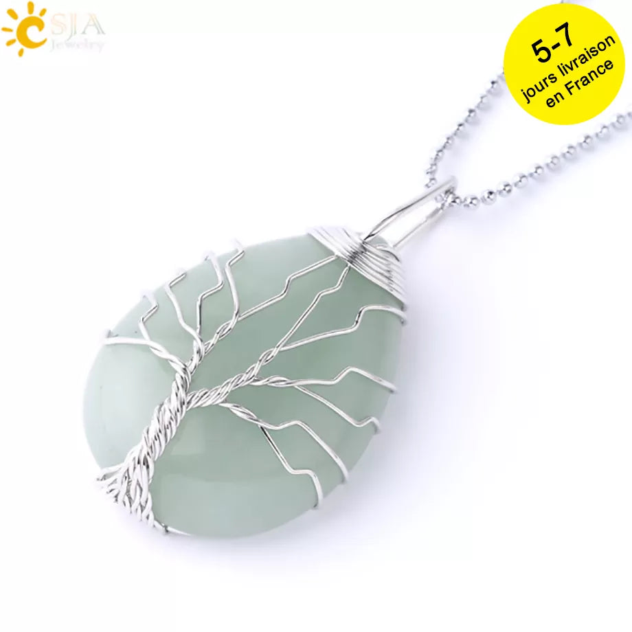 Tiger Eye Tree of Life Crystal Necklace Natural Stone Pendant Wire Wrap Rose Crystals Pink Quartz Amethyst Green Aventurine E585