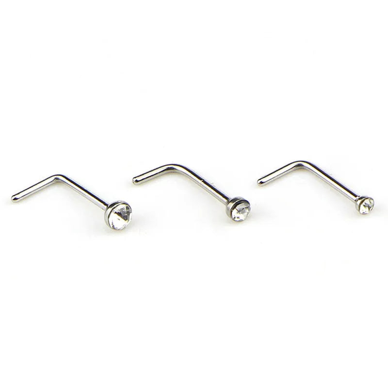 60 Pieces/Pack L Sheap Stainless Steel Crystal Nose Ring Set Women Girl Surgical Steel Nose Piercing Nose Stud Lot Body Jewelry