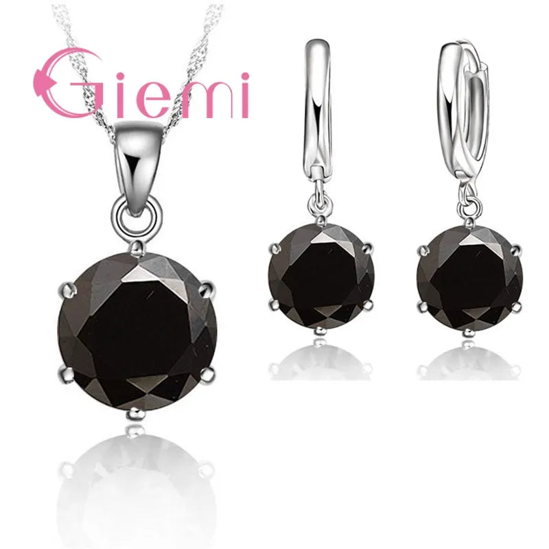 925 Sterling Silver Necklace Women Holiday Wedding Jewelry 6 Claw Cubic Zircon Pendant Engagement