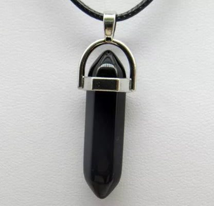 1PCS Natural Stone Quartz Crystal Opal Agates Hexagonal Column Pendulum Pendant Leather Chains Necklace Fashion Charms Pendant