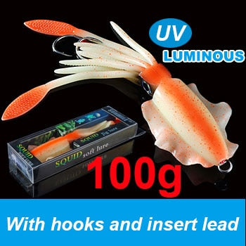 SUNMILE Fishing Soft Squid Lure 20g/60g/80g/100g/120g/150g Luminous/Uv Squid Jig Fishing Lures for Sea Fishing Wobbler Bait