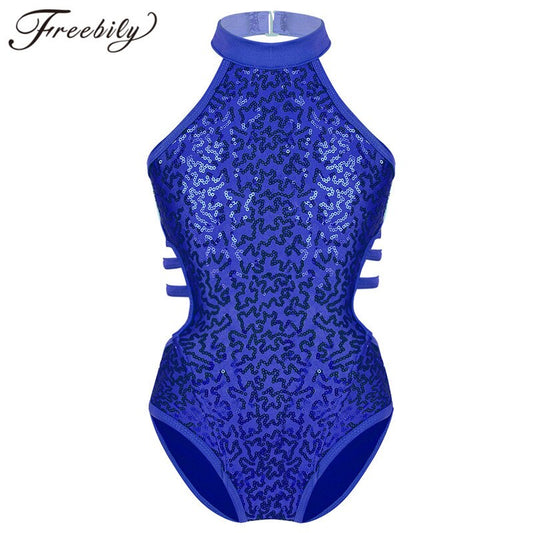 Kids Girls Gymnastics Leotards Child Sparkly Sequins Dancewear Sleeveless