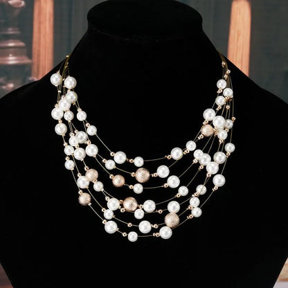 KMVEXO 2020 New Fashion Jewelry Gold Color Multi Layer Chains Imitation Pearl Necklaces for Women Party Wedding Bride Necklace