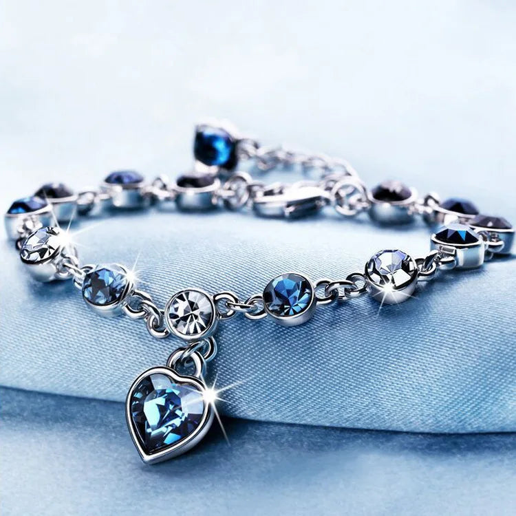 Women Silver Color Rose Gold Bracelet for Female Pulseras Crystal Heart Charm Bracelet Women Bridal Wedding Fine Jewelry