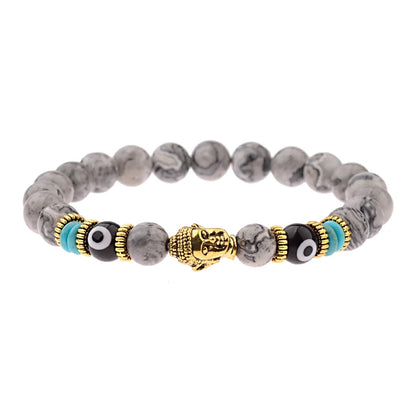 Charm Buddha&Evil Eye Bracelet Women 8mm Elastic Round Bright Black Stone Chakra Bracelets Men Erkek Bileklik Homme
