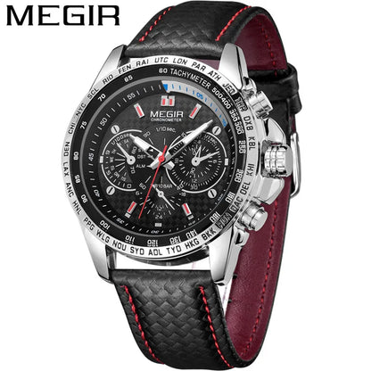 MEGIR Mens Watches Top Luxury Brand Male Clocks Military Army Man Sport Clock Leather Strap Business Quartz Men Wrist Watch 1010