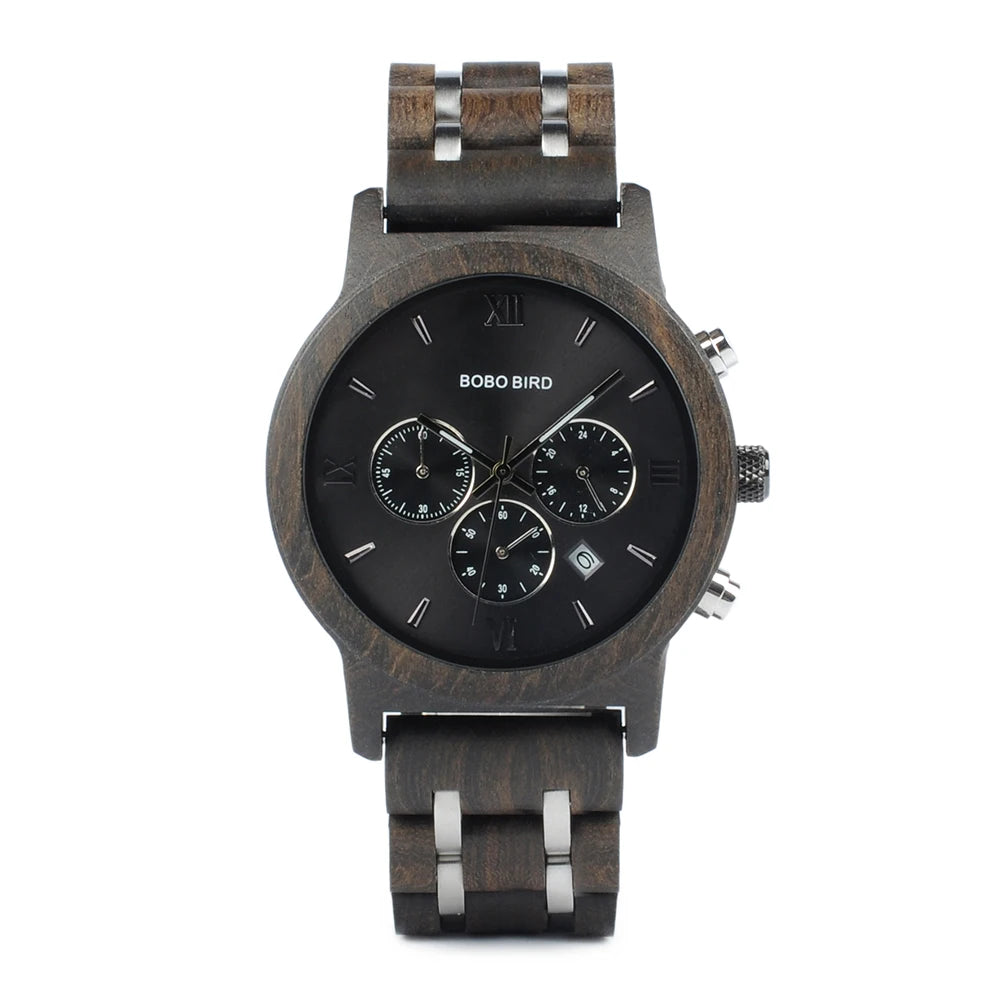 BOBO BIRD Wooden Men Watches Relogio Masculino Top Brand Luxury Stylish Chronograph Military Watch Great for Man OEM