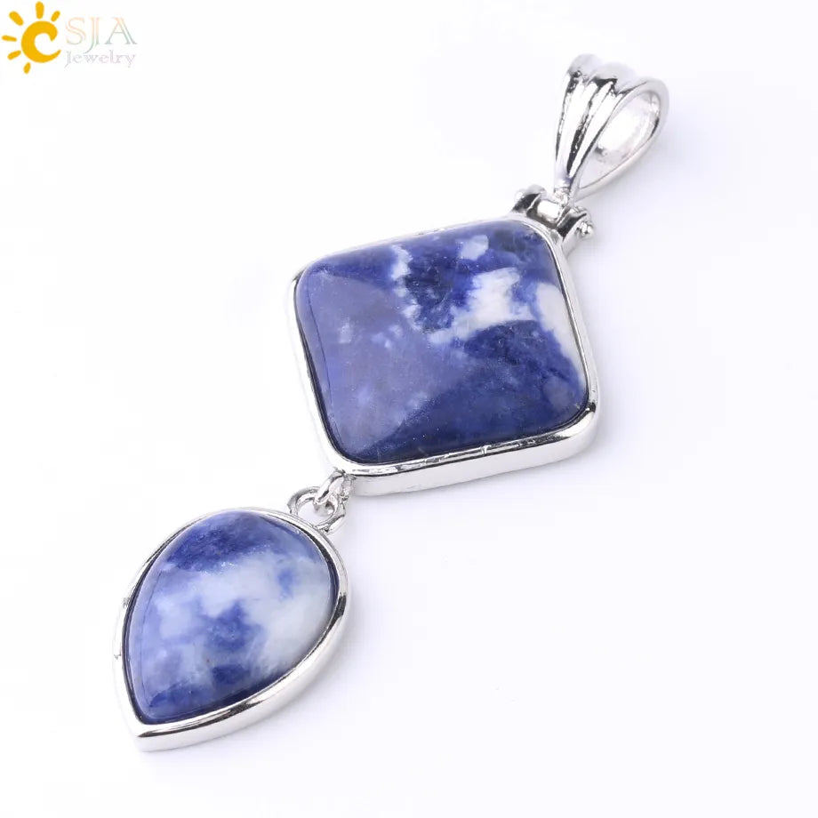 CSJA Natural Stones Pendant Crystal Square Water Drop Quartz Lapis  Lazuli Geometric Pendants for Necklaces Women Jewelry F814