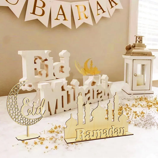 Wooden EID Mubarak Decoration Ramadan Mubarak Ornaments Islamic Muslim Pendant Eid Al Adha Party Supplies Ramadan Kareem