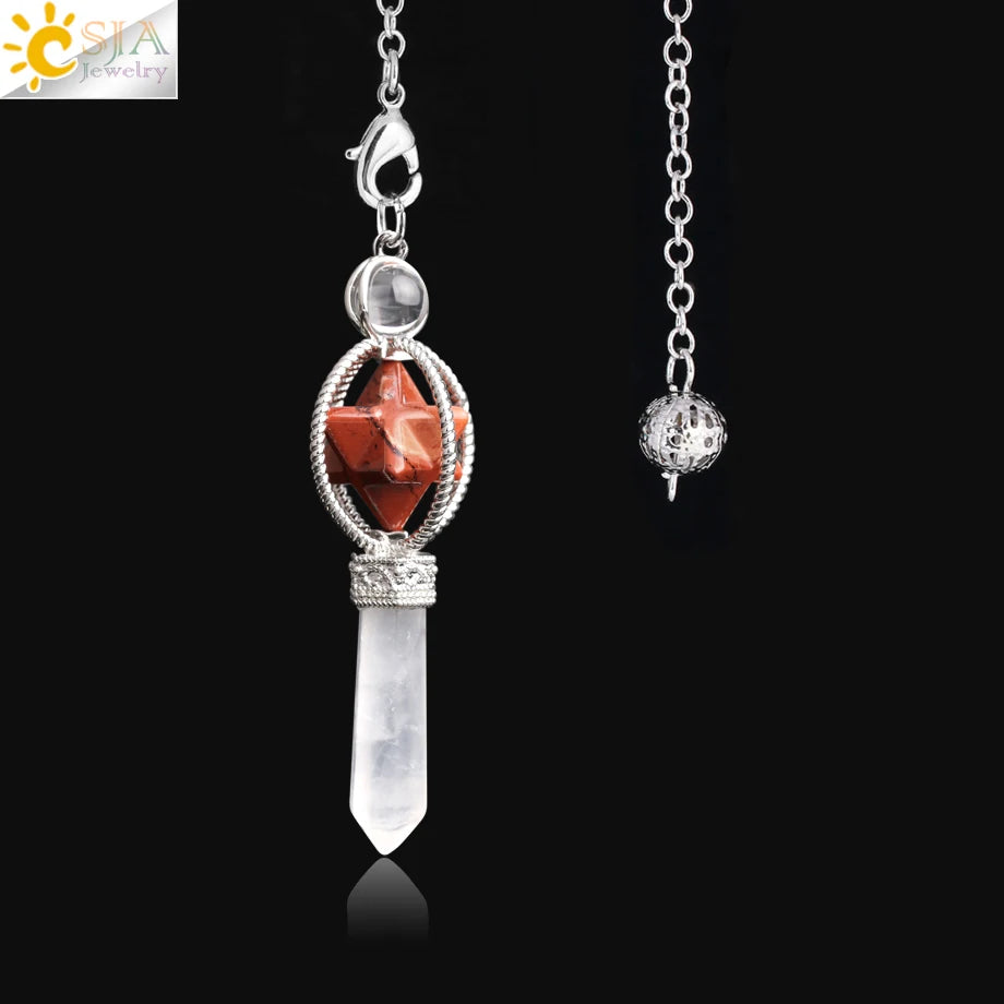 CSJA Merkaba Dowsing Pendulum Quartz Natural Stone Crystal Reiki Healing Pendule Pendant Pendulums Radiesthesia Pendulos F770