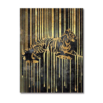 Abstract Gold Line Zebra Canvas Painting Plant Tiger Giraffe Leopard Poster Wall Pictures for Living Room Interior Home Decor