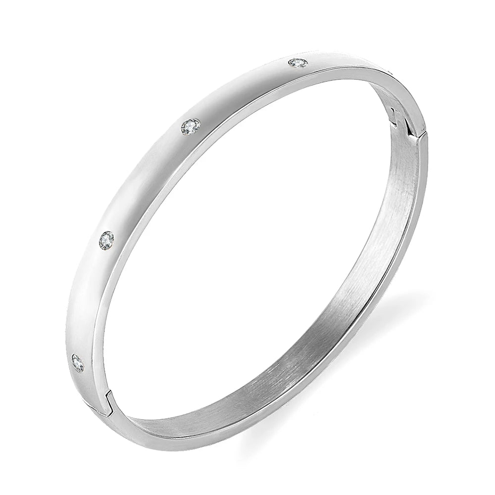 FYSARA Luxury Brand Crystals Love Bangles Cubic Zirconia Bracelets Couple Luxuxy Jewelry Stainless Steel Bangles for Women