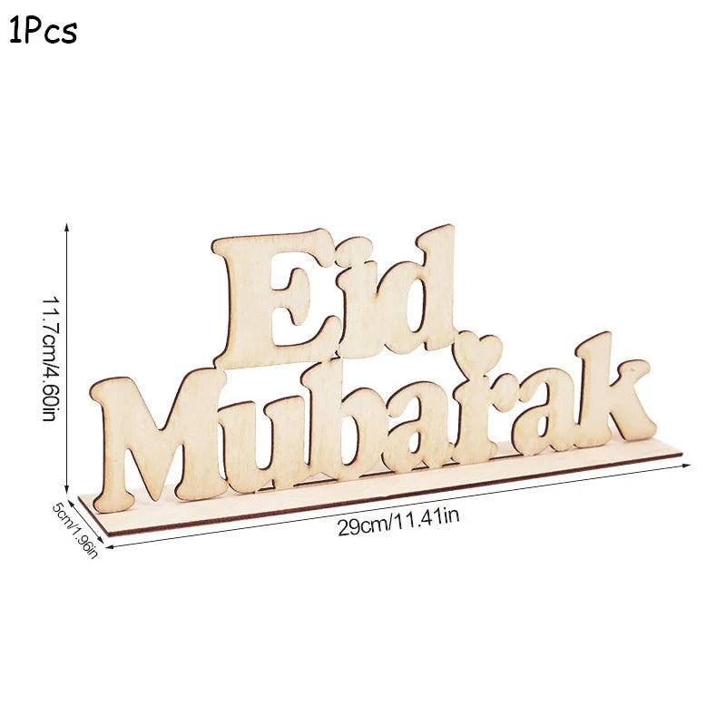 EID Mubarak Wooden Pendant With LED Candles Light Ramadan Decorations for Home Islamic Muslim Party Eid Decor Kareem Ramadan