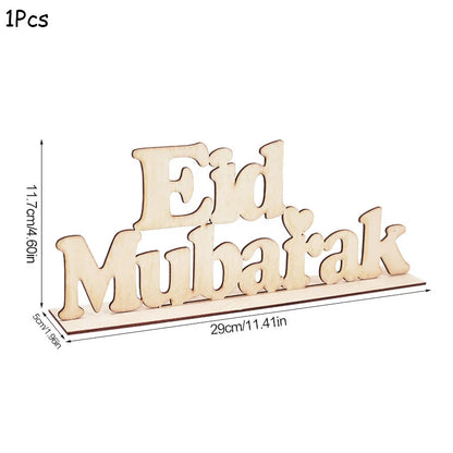 EID Mubarak Wooden Pendant With LED Candles Light Ramadan Decorations for Home Islamic Muslim Party Eid Decor Kareem Ramadan