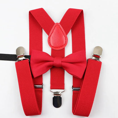 Cartoon Children Belt Bowtie Set Baby Boys Suspenders Polyester Y-Back Braces Two Colors Bow Tie Adjustable Elastic Kids