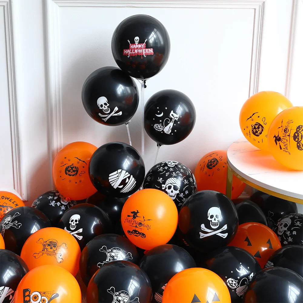 10pcs Halloween Pumpkin Latex Balloons Skeleton Bat Black Cat Ghost Helium Balloon Halloween Party Home Decoration Kids Toys