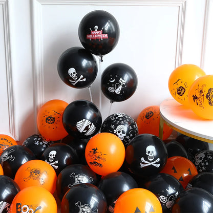 10pcs Halloween Pumpkin Latex Balloons Skeleton Bat Black Cat Ghost Helium Balloon Halloween Party Home Decoration Kids Toys