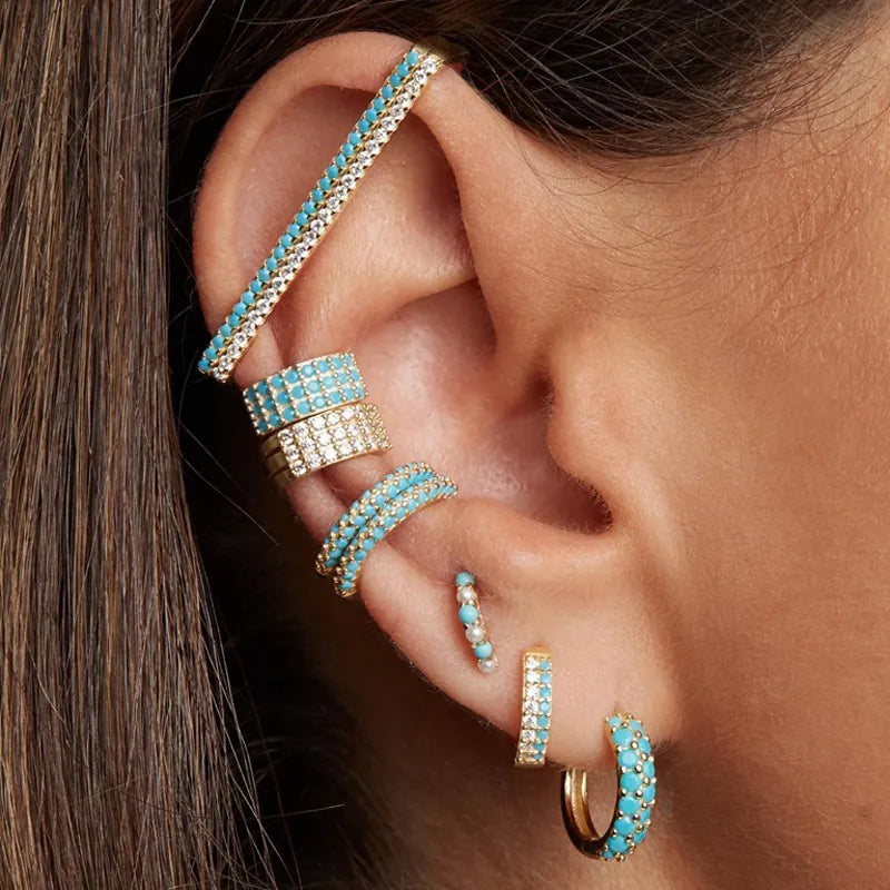 Fashion Women Jewelry 1 Piece Ear Cuff No Piercing Ear Clip White Rainbow Cz Rectangle Cuff Earring
