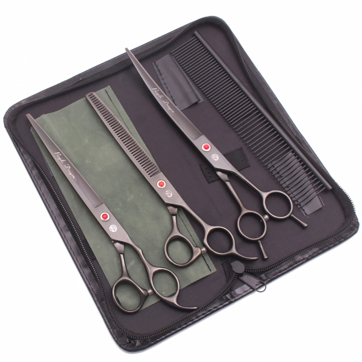Purple Dragon 8" Stainless Dog Scissors Kit Straight Shears Thinning Shears Curved Shears Pet Scissors Grooming Scissors Z3005