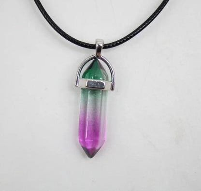 1PCS Natural Stone Quartz Crystal Opal Agates Hexagonal Column Pendulum Pendant Leather Chains Necklace Fashion Charms Pendant