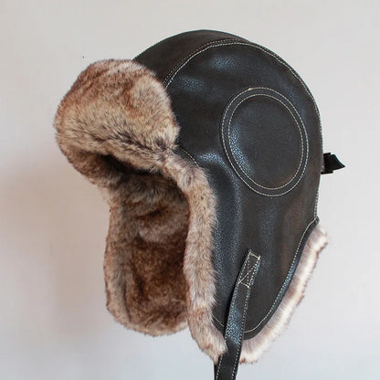 Winter Ushanka Hat Men Women's  Pilot Aviator Bomber Trapper Hat Faux Fur Leather Snow Cap With Ear Flaps