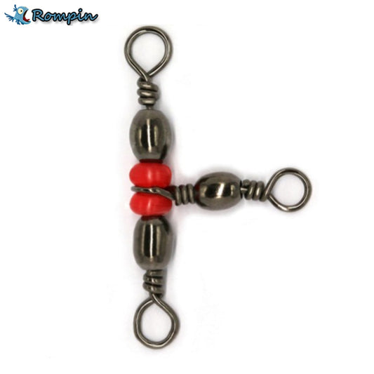 Rompin 20Pcs/Lot 3 Way Fishing Rolling Brass Barrel Triple Swivels Bearing Connector Solid Ring Fishing Fishing Tackle Accessory