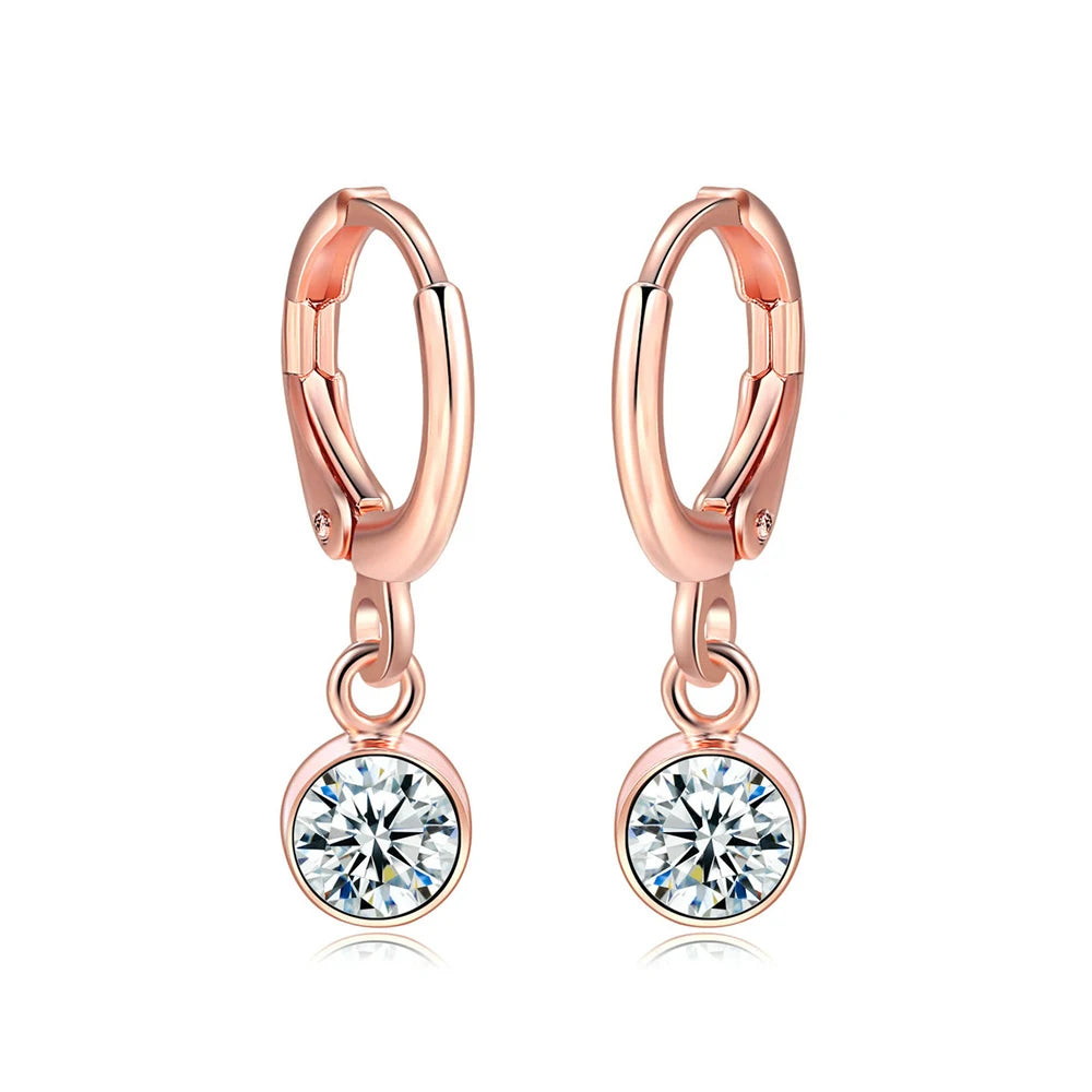 ZHOUYANG Stud Earrings for Women Classic Six Claw Clear AAA+Cubic Zirconia Rose Gold Color Fashion Jewelry for Girls KAE094