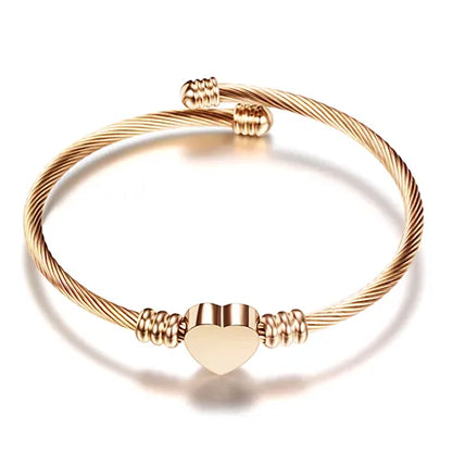 Fashion 3Colors Jewelry Women's Bijoux Bangles Stainless Steel Twisted Cable Wire Heart Charm Bracelet Bangle for Design