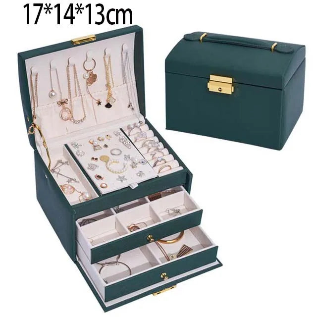 Jewelry Organizer Large Jewelry Box High Capacity Jewelry Casket Makeup Storage Makeup Organizer Leather Beauty Travel Box