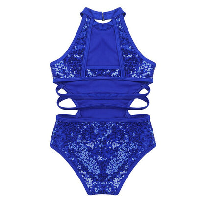 Kids Girls Gymnastics Leotards Child Sparkly Sequins Dancewear Sleeveless
