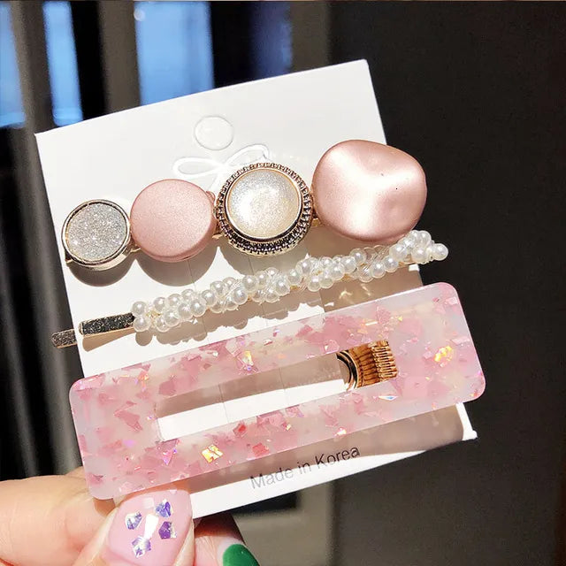 Hair Clips for Women Headband Hairpins Barrettes Pearl Geometric Girls Hairgrips Fashion Hair Jewelry Accessories 3pcs/Set