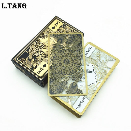 High Quality Waterproof Transparent Plastic Poker Gold Edge Playing Cards Dragon Card Game Collection