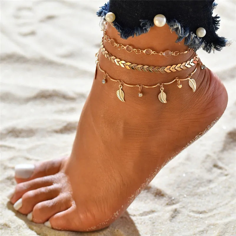 Modyle Vintage Beach Foot Anklet for Women Bohemian Female Anklets Summer Bracelet on the Leg Jewelry