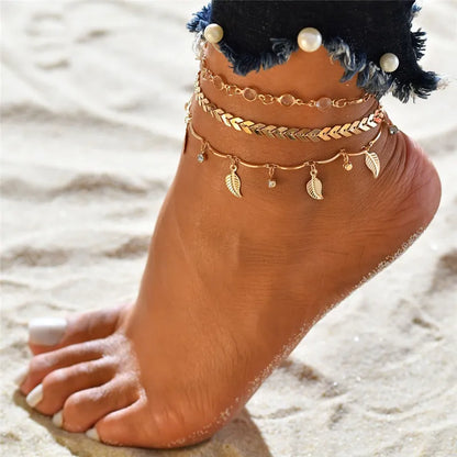 Modyle Vintage Beach Foot Anklet for Women Bohemian Female Anklets Summer Bracelet on the Leg Jewelry