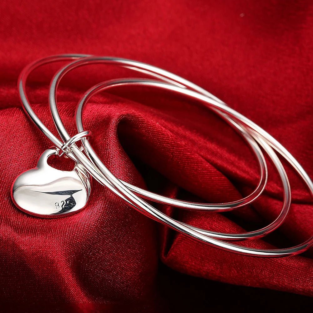 Andara 925 Sterling Silver Round Heart Open Bracelet for Women Jewelry Cuff Bangles