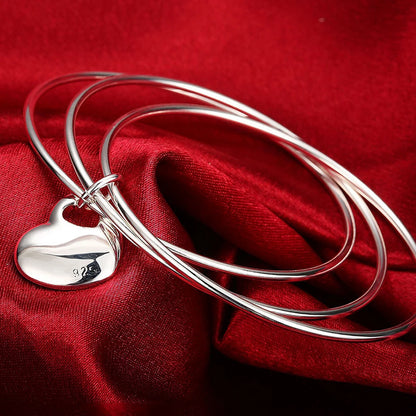 Andara 925 Sterling Silver Round Heart Open Bracelet for Women Jewelry Cuff Bangles
