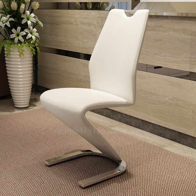2 Pieces Chairs Modern Simple Z Shape Dining Chair PU Leather Home Living Room Chair Only Chairs (Table Is Not for Sale)