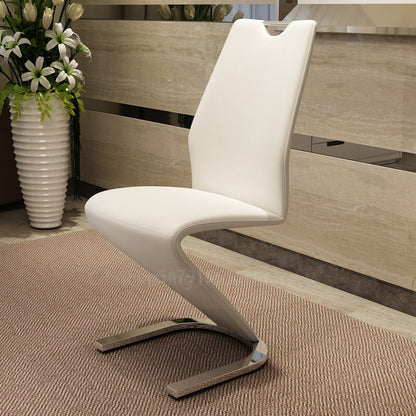 2 Pieces Chairs Modern Simple Z Shape Dining Chair PU Leather Home Living Room Chair Only Chairs (Table Is Not for Sale)