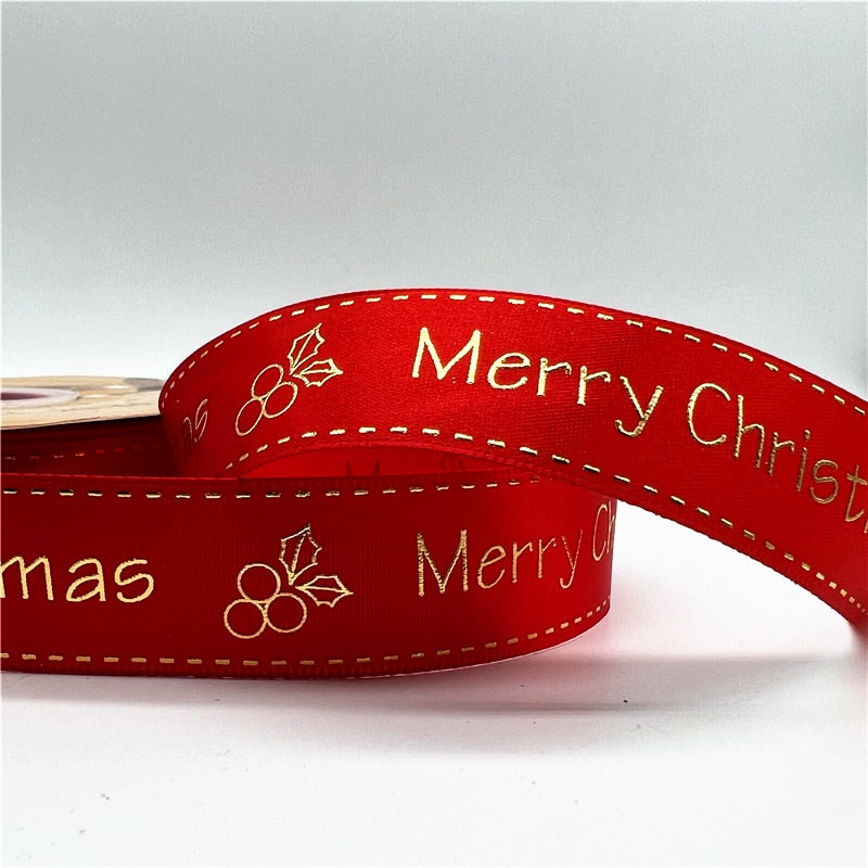 5yards 1inch 25mm Christmas Ribbon Printed Christmas Polyester Ribbon for Handmade Design Christmas Decoration