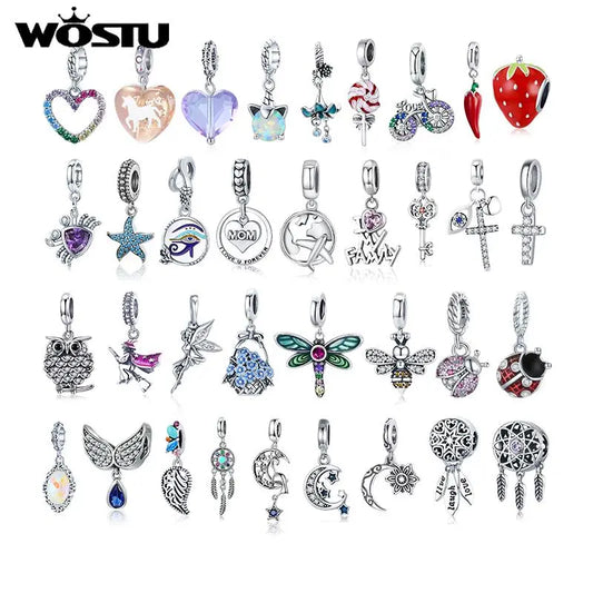 WOSTU 925 Sterling Silver Bee Dreamcatcher Wings Bead Charm Pendant Fit Original Bracelet Bangle Women DIY Fine Jewelry