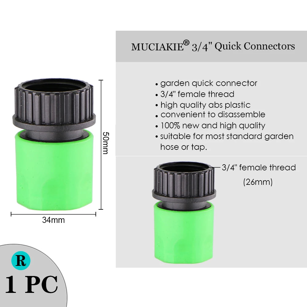 MUCIAKIE Variety Style Garden Tap 1/2" 3/4" Male Female Thread Nipple Joint 1/4" Hose Quick Connector Irrigation Water Splitters