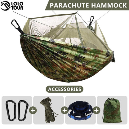 260x140cm Camping Hammock With Mosquito Net Double Travel Hanging Sleeping Bed Swing With Tree Straps for Travel Survival Garden