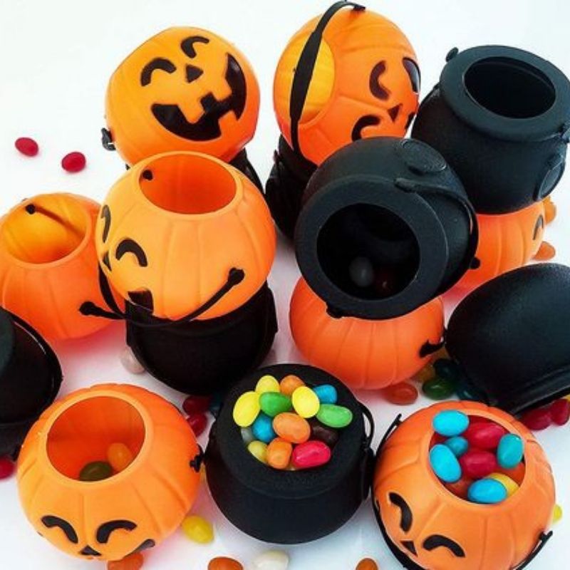6/10pcs Mini Halloween Candy Bucket Pot Witch Skeleton Pumpkin Cauldron Holder Jar Trick or Treat Halloween Party Decorations