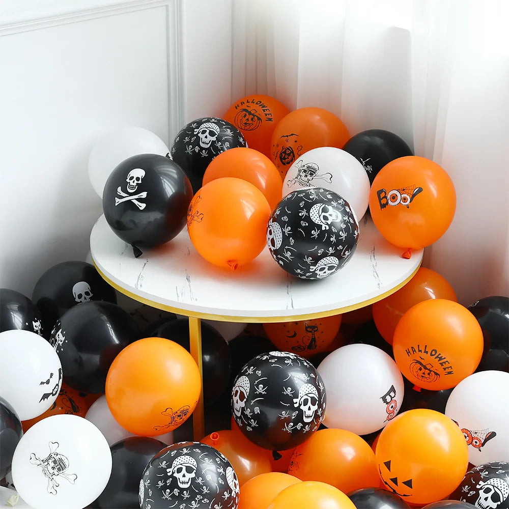 10pcs Halloween Pumpkin Latex Balloons Skeleton Bat Black Cat Ghost Helium Balloon Halloween Party Home Decoration Kids Toys