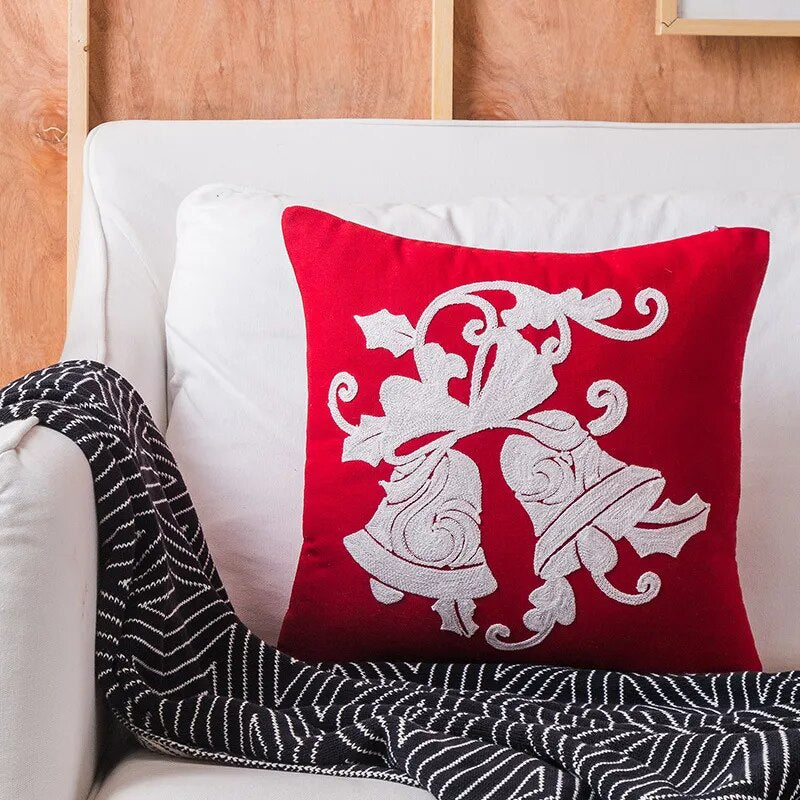 2023 Christmas Pillowcases Embroidered Cushion Cover Cotton Canvas Pillow Case C