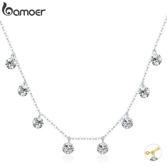Bamoer 925 Sterling Silver 14K Gold Plated Dainty Chain Choker 5A Cubic Zirconia Pendant Necklace Women Girl Jewelry 16.53”