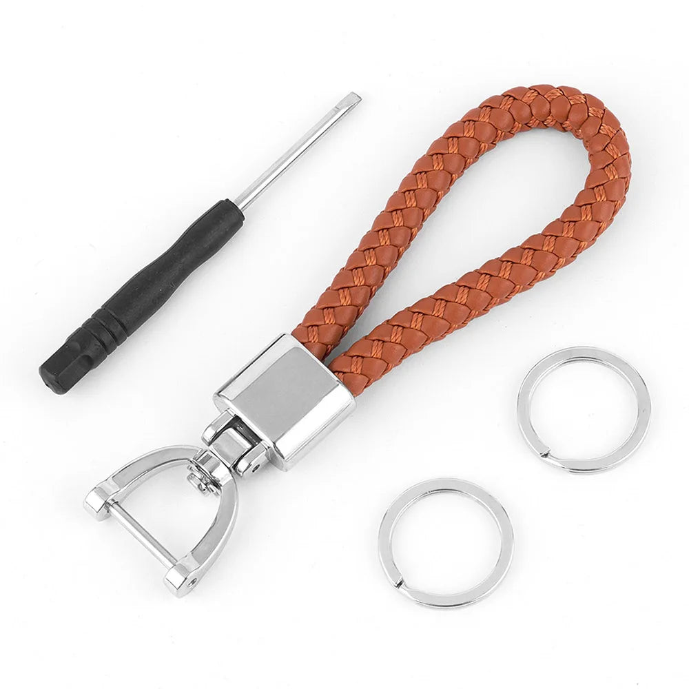 High-Grade Keychain for Men Women Rotatable Key Chain Luxury Hand Woven Leather Horseshoe Buckle Car Key Ring Holder Accessories